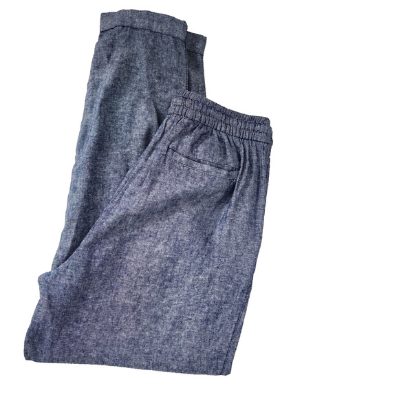 Old Navy Pants Medium Tall High Waisted Linen Blend Straight Cropped Chambray - Picture 3 of 10